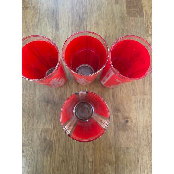 Vintage Set of 4 MCM Red and Gold Thai Princess Highball Glasses - Picture 2 of 5